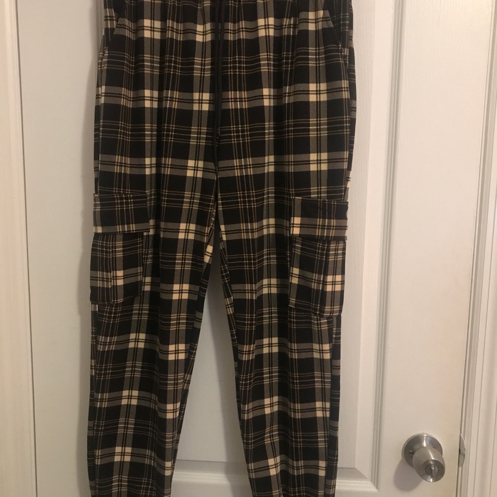 Black and Cream Cargo Pants with Relaxed Fit